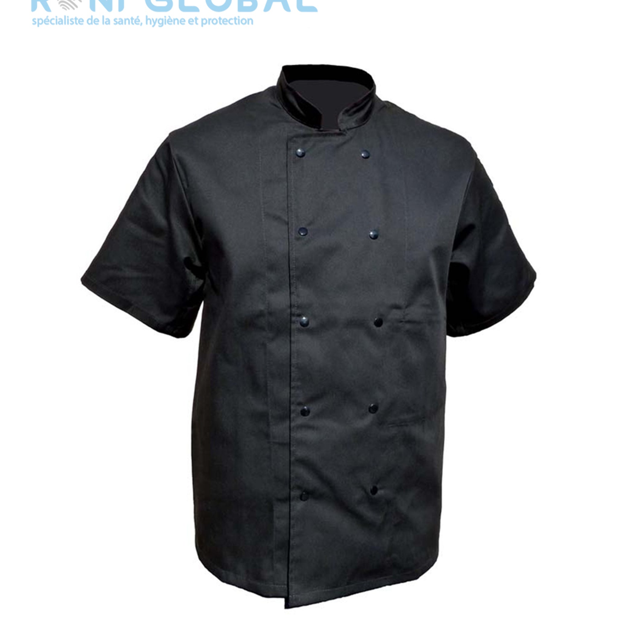 Veste de cuisine noire manches courtes, en coton/polyester 2 poches - VESTE CUISINE MC P/C NOIR PRESSIONS PBV